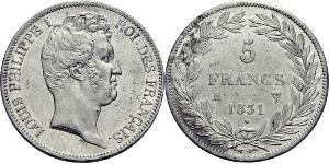 5 Franc July Monarchy (1830-1848) Silver Louis Philippe I of France (1773 -1850)
