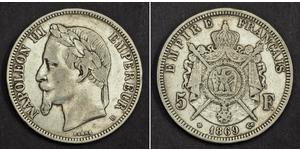5 Franc Second French Empire (1852-1870) Silver Napoleon III (1808-1873)