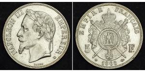 5 Franc Second French Empire (1852-1870) Silver Napoleon III (1808-1873)
