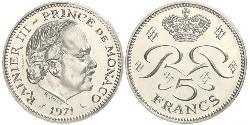 5 Franc Principato di Monaco (1297 - )  Ranieri III di Monaco