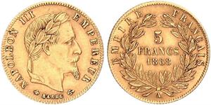 5 Franc 法蘭西第二帝國 (1852 - 1870) 金 拿破仑三世