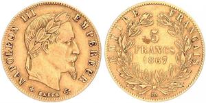 5 Franc 法蘭西第二帝國 (1852 - 1870) 金 拿破仑三世