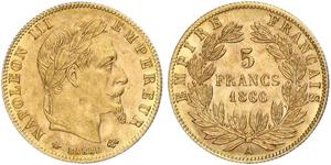 5 Franc 法蘭西第二帝國 (1852 - 1870) 金 拿破仑三世