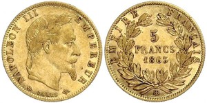 5 Franc 法蘭西第二帝國 (1852 - 1870) 金 拿破仑三世