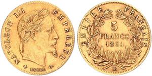 5 Franc 法蘭西第二帝國 (1852 - 1870) 金 拿破仑三世