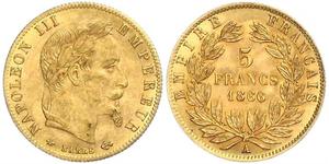 5 Franc 法蘭西第二帝國 (1852 - 1870) 金 拿破仑三世