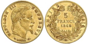 5 Franc 法蘭西第二帝國 (1852 - 1870) 金 拿破仑三世