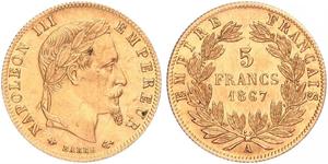 5 Franc 法蘭西第二帝國 (1852 - 1870) 金 拿破仑三世