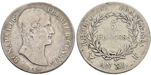 5 Franc 法兰西第一帝国 (1804 - 1814) 銀 拿破仑一世(1769 - 1821)