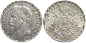 5 Franc 法蘭西第二帝國 (1852 - 1870) 銀 拿破仑三世