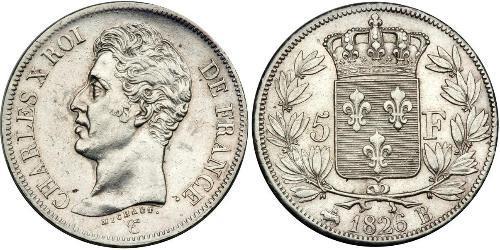 5 Franc 波旁复辟 銀 查理十世 (法兰西) (1757-1836)