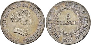 5 Franchi / 5 Franc Italian city-states Plata 