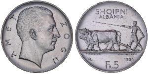 5 Franga Ari Albanien Silber Zog I, Skanderbeg III of Albania
