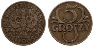 5 Grosh Segunda República Polaca (1918 - 1939) Cobre Abdullah II of Jordan (1962 - )