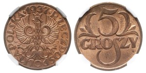 5 Grosh Deuxième République de Pologne (1918 - 1939) Cuivre Abdullah II of Jordan (1962 - )