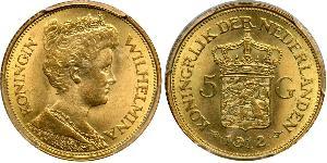 5 Gulden Kingdom of the Netherlands (1815 - ) Gold Wilhelmina of the Netherlands (1880 - 1962)
