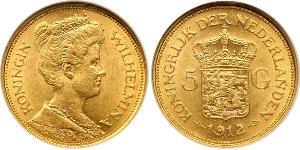 5 Gulden Königreich der Niederlande (1815 - ) Gold Wilhelmina (Niederlande)(1880 - 1962)