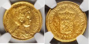 5 Gulden Königreich der Niederlande (1815 - ) Gold Wilhelmina (Niederlande)(1880 - 1962)