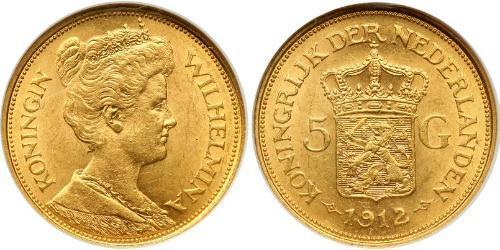 5 Gulden Königreich der Niederlande (1815 - ) Gold Wilhelmina (Niederlande)(1880 - 1962)