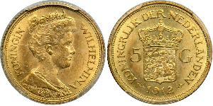 5 Gulden Reino de los Países Bajos (1815 - ) Oro Guillermina de los Países Bajos(1880 - 1962)