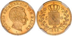 5 Gulden 巴登大公國 (1806 - 1918) 金 路德维希一世 (巴登)