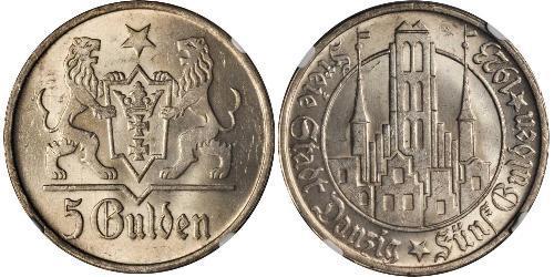 5 Gulden 但澤自由市 (1920 - 1939) 銀 