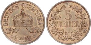 5 Heller Africa Orientale Tedesca (1885-1919) Bronzo 