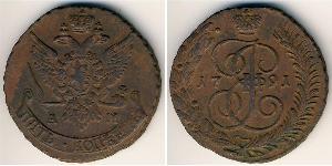 5 Kopeck 俄罗斯帝国 (1721 - 1917) 銅 叶卡捷琳娜二世 (1729-1796)