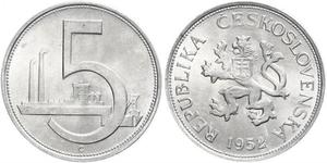 5 Krone Cecoslovacchia  (1918-1992) Alluminio 