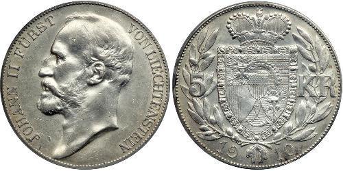 5 Krone Liechtenstein (1719 - ) Argent Johann II, Prince of Liechtenstein (1840-1929)