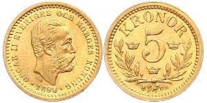 5 Krone Suède Or Oscar II de Suède (1829-1907)