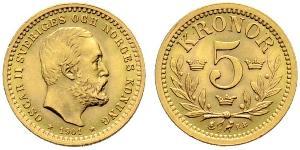 5 Krone Suède Or Oscar II de Suède (1829-1907)
