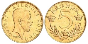 5 Krone Svezia Oro Gustavo V di Svezia (1858 - 1950)