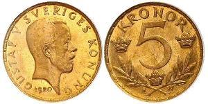 5 Krone Svezia Oro Gustavo V di Svezia (1858 - 1950)
