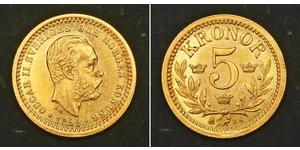 5 Krone Svezia Oro Oscar II di Svezia (1829-1907)