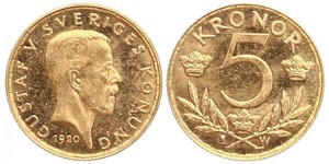 5 Krone Svezia Oro Gustavo V di Svezia (1858 - 1950)