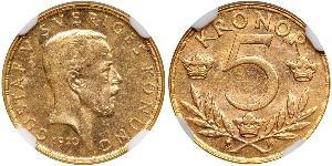 5 Krone Svezia Oro Gustavo V di Svezia (1858 - 1950)