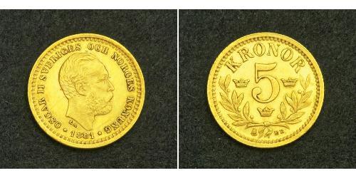 5 Krone Svezia Oro Oscar II di Svezia (1829-1907)