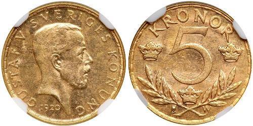 5 Krone Svezia Oro Gustavo V di Svezia (1858 - 1950)