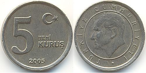 5 Kurush Turchia (1923 - ) Ottone/Nichel 