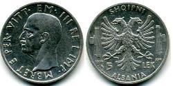 5 Lek Albanian Kingdom (1939-1943) Argento Vittorio Emanuele III d