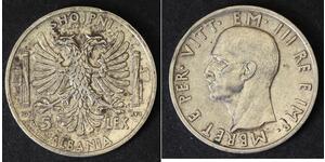 5 Lek Albanian Kingdom (1939-1943) Argento Vittorio Emanuele III d