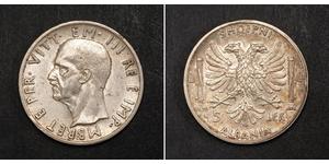 5 Lek Albanian Kingdom (1939-1943) Argento Vittorio Emanuele III d