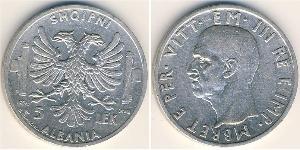 5 Lek Albanian Kingdom (1939-1943) Silber Viktor Emanuel III. (Italien) (1869 - 1947)