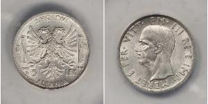 5 Lek Albanian Kingdom (1939-1943) Silver Victor Emmanuel III of Italy (1869 - 1947)