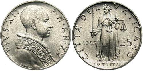 5 Lira Vatican (1926-) Aluminium Pie XII (1876 - 1958)