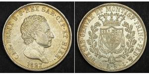 5 Lira Italian city-states Argent Charles-Félix de Savoie