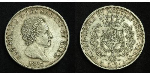 5 Lira Italian city-states Argent Charles-Félix de Savoie