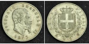 5 Lira Kingdom of Italy (1861-1946) Argent Victor Emmanuel II of Italy (1820 - 1878)