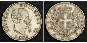 5 Lira Kingdom of Italy (1861-1946) Argent Victor Emmanuel II of Italy (1820 - 1878)